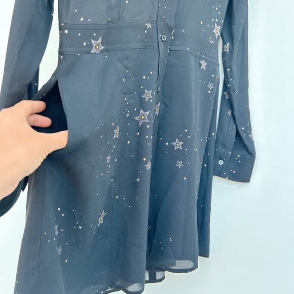 A.L.C. Pedro Carmen Collared Mini Dress Celestial Stars Witchy Black 8 Moons - Picture 9 of 11